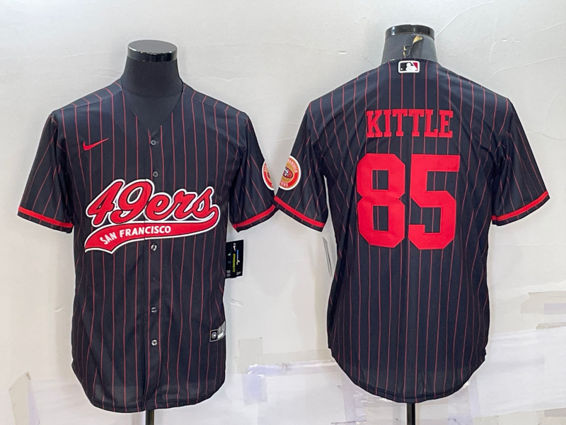Men's Black San Francisco 49ers #85 George Kittle With Patch Cool Base Stitched Baseball Jersey